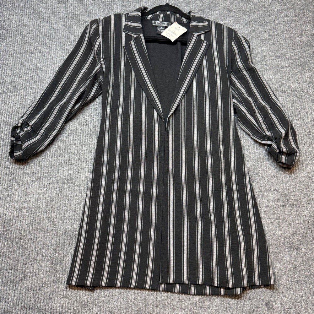 New York Clothing Co Striped Blazer M Ruched Sleeve Open Front NWT Jacket‎